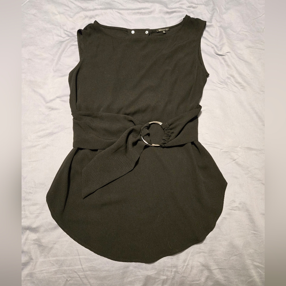 Dynamite Black Sleeveless Top With Attached Double Loop Belt. Size S.